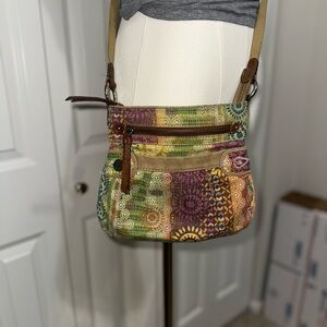 Y2K Fossil Boho Multi-Color Patterned Crossbody Bag with Adjustable Strap
